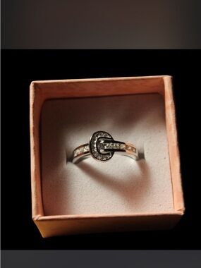 Sterling silver Belt buckle Accent Ring with Clear Stones - Women Jewelry